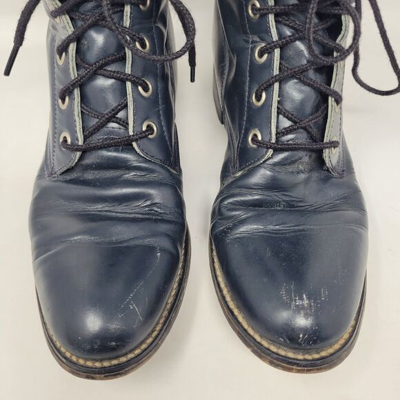 Vintage Justin Boots Womens 8B Blue Leather Kiddle Ankle Lace Up Western Ranch - Picture 4 of 10